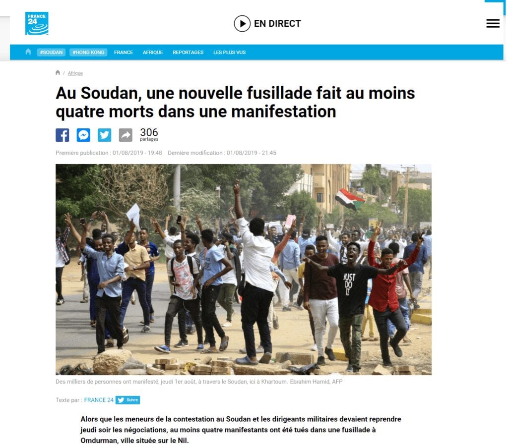 Screencapture France24 Fr 20190801 Soudan Fusillade Morts Manifestants Negociations Militaires 2019 08 03 13 12 00 1024X904