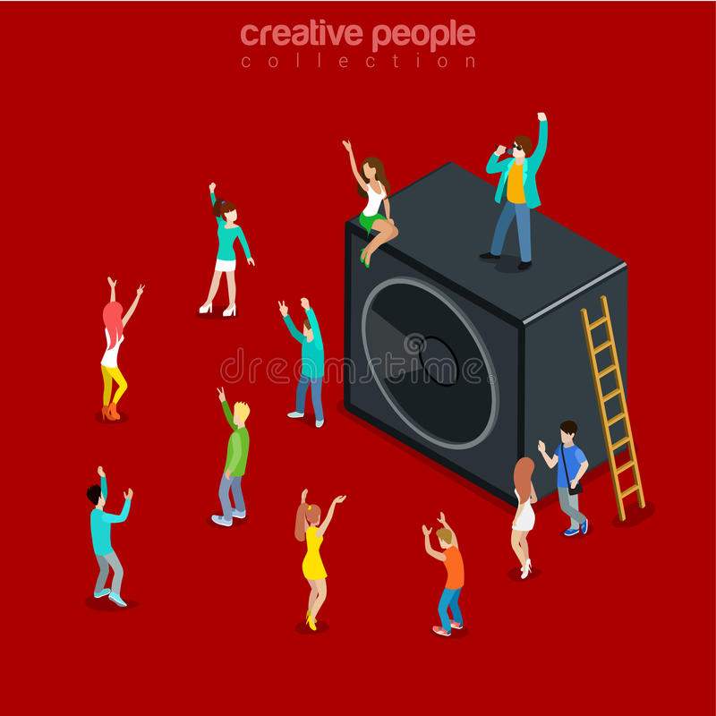 Party Time Music Show Speaker Dancing Flat Isometric Vector D Isometry Concept Web Illustration Micro Joyful Having Fun Young Male 66198315