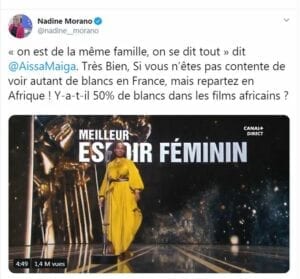 Après Les César, Morano Propose À Aïssa Maïga De « Repartir En Afrique »