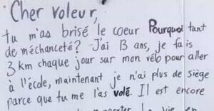 Un Garçon De 13 Ans Se Fait Voler Son Siège De Vélo Et Écrit Un Message Au Voleur