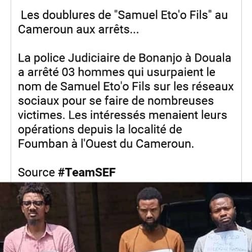 Samuel Eto’o fait arrêter trois individus qui utilisaient frauduleusement son nom au Cameroun