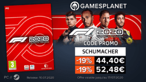 [Bon Plan] Gamesplanet : F1 2020 À -19%, Fifa 20 À -76%, Pes 20 À 11€, Fm20 À -43%, Mgs V À 6,50€