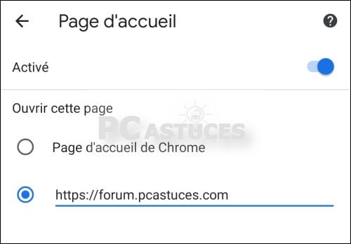 Changer la page de démarrage dans Google Chrome – Android