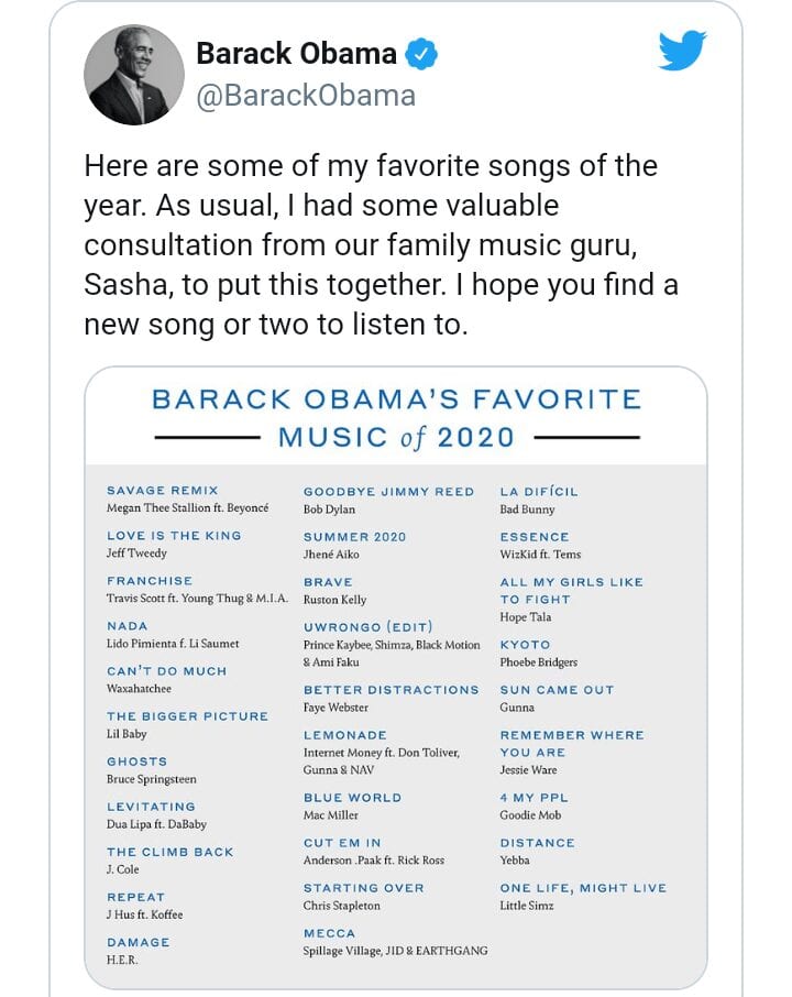 Musique Barack Obama Devoile Ses Morceaux Preferes 2020 Doingbuzz 1