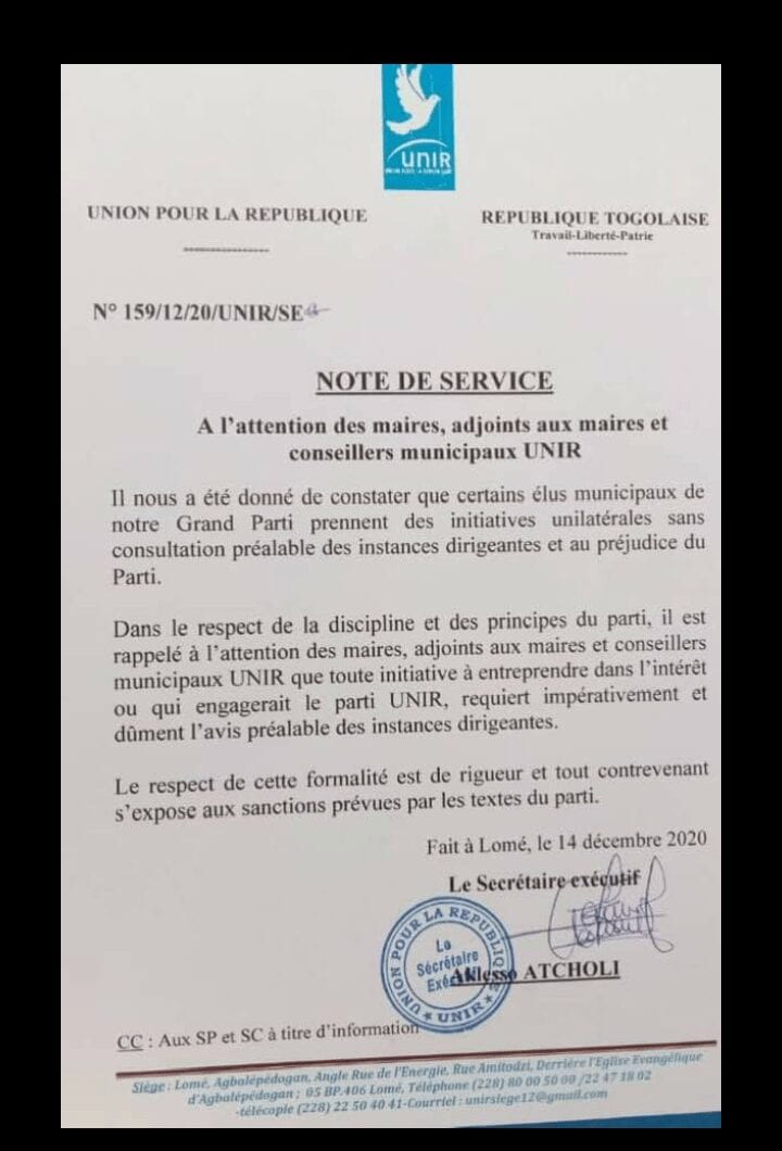 Togo Unir Recadre Ses Membres Doingbuzz 1