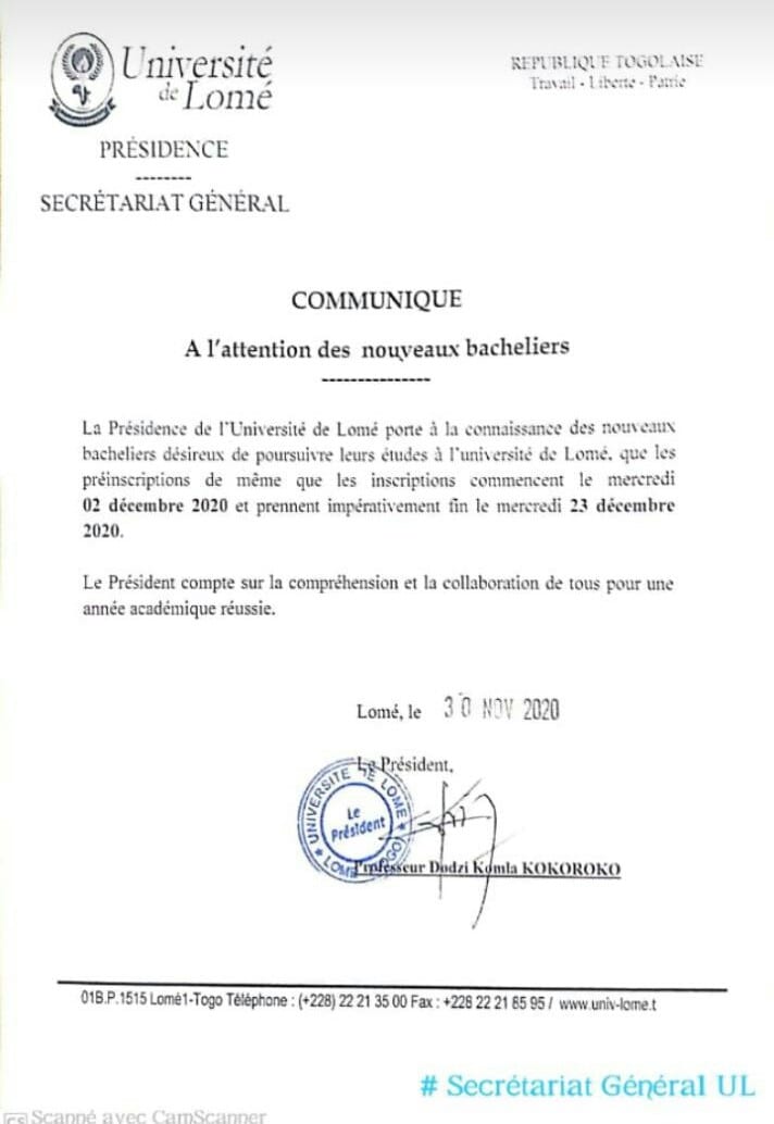 Universite De Lome La Date Des Inscriptions Connue Doingbuzz