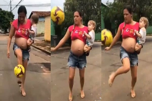Une femme enceinte en talons montre ses talents de jongleuse (vidéo)