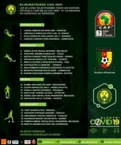 Elim Can 2021: Des Surprises Sur La Liste Du Cameroun