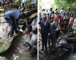 Togo: Un Pasteur  En Veste Baptise Ses Fidèles Dans  Une Cascade, La Toile S’enflamme