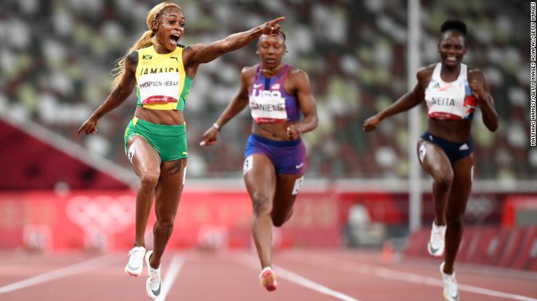 Elaine Thompson Herah defends Olympic 100m title in all Jamaican podium