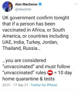 Le Royaume-Uni Ne Reconnaît Pas Les Personnes Vaccinées En Afrique