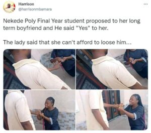 lady propose post 300x265 - Une étudiante demande en mariage son petit ami de peur de le perdre (photo)