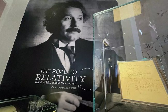 The Einstein Besso Manuscript On Display Before Its Auction At Christies Auction House In Paris
