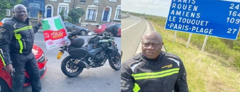 Un Nigerian moto de LondreLagos Afrique 770x297 - Un Nigérian qui avait promis de faire de la moto de Londres à Lagos arrive enfin en Afrique
