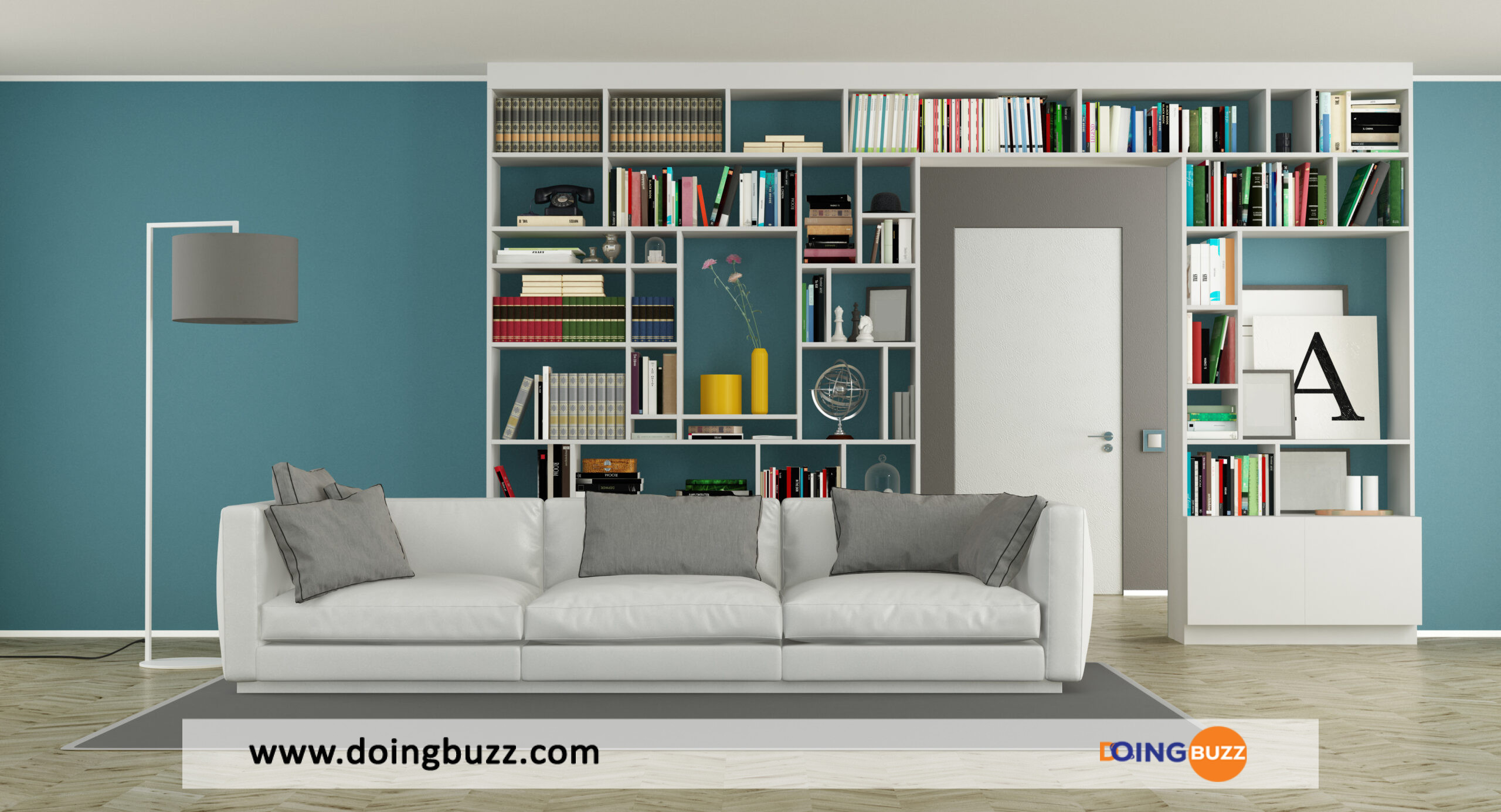 Modern Living Room With Bookcase 2021 08 26 15 32 52 Utc Scaled