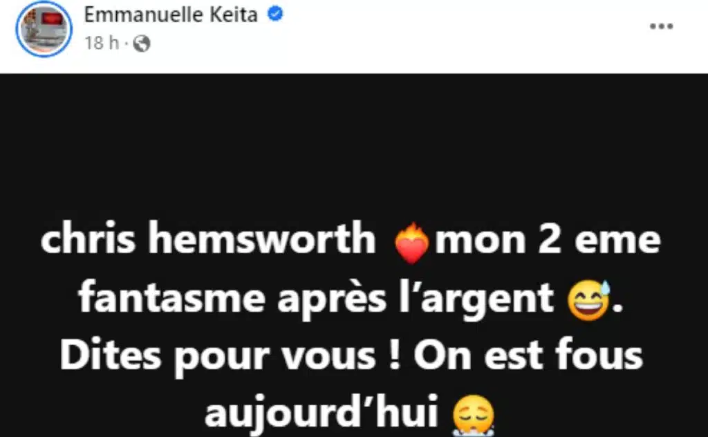 Emmanuelle Keita reveals her second fantasy on Facebook