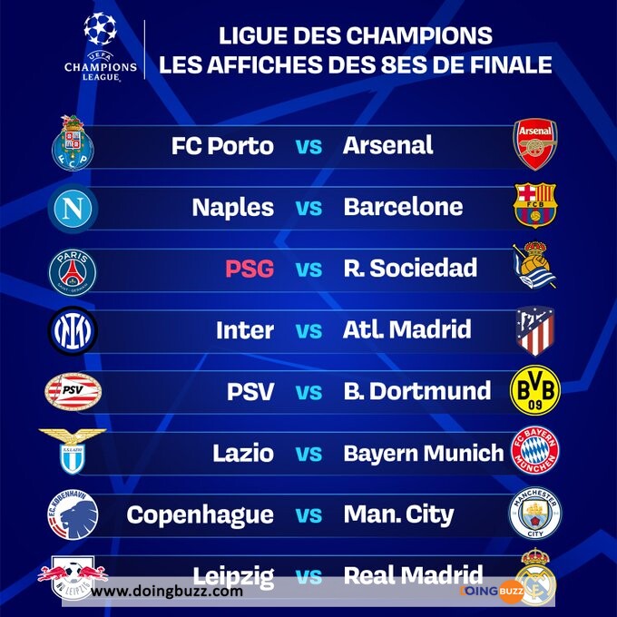 Ligue Des Champions : Voici Le Calendrier Des Dates Pour Les 8Es De Finale !