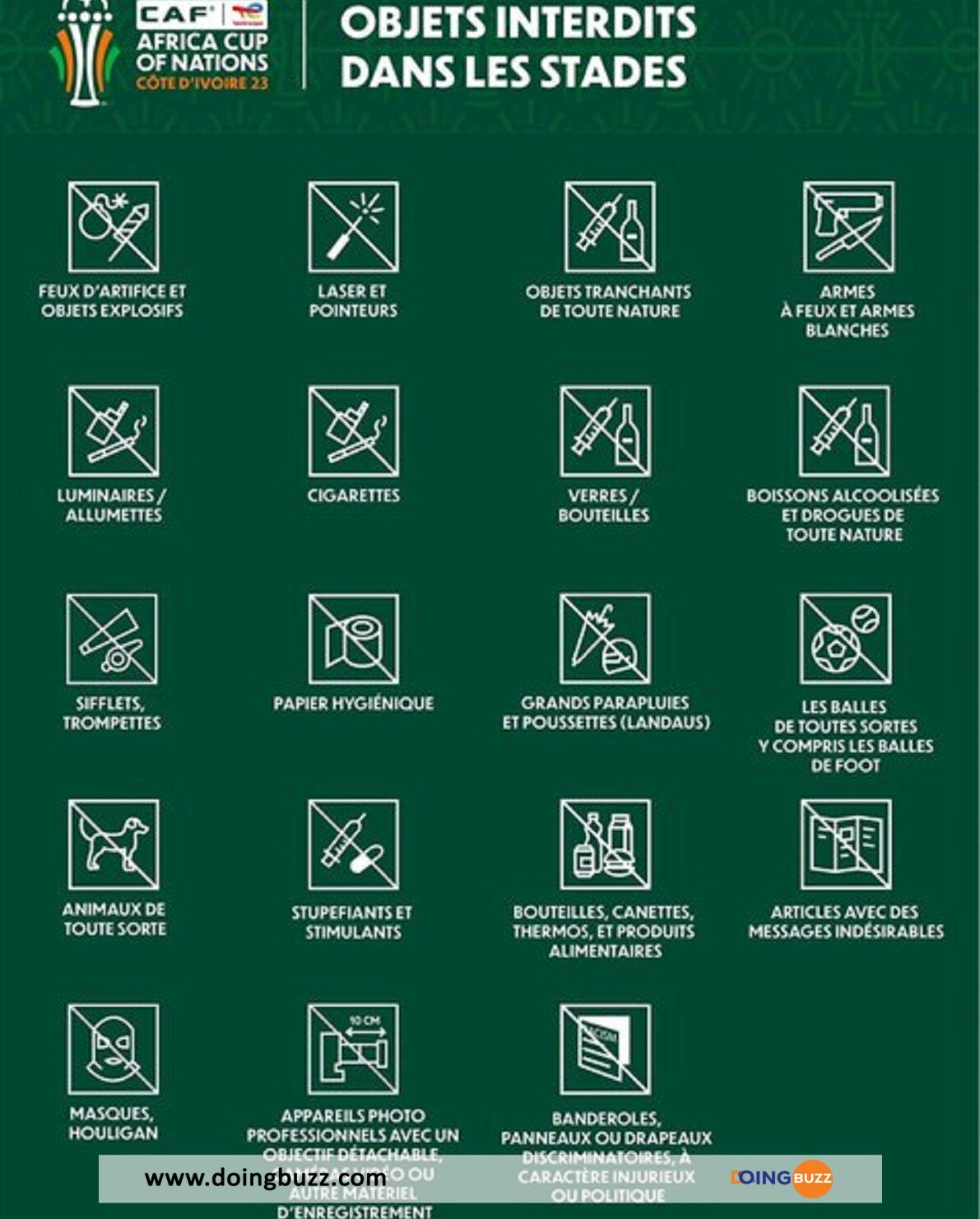 Stades / CAN 2023 : Voici la liste des objets interdits ! (photos)