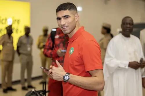 Achraf Hakimi Arrives During The 2023 Africa Cup Of Nations Afcon Morocco Team Arrivals At The Felix Houphouet Boigny Airport In Abidjan