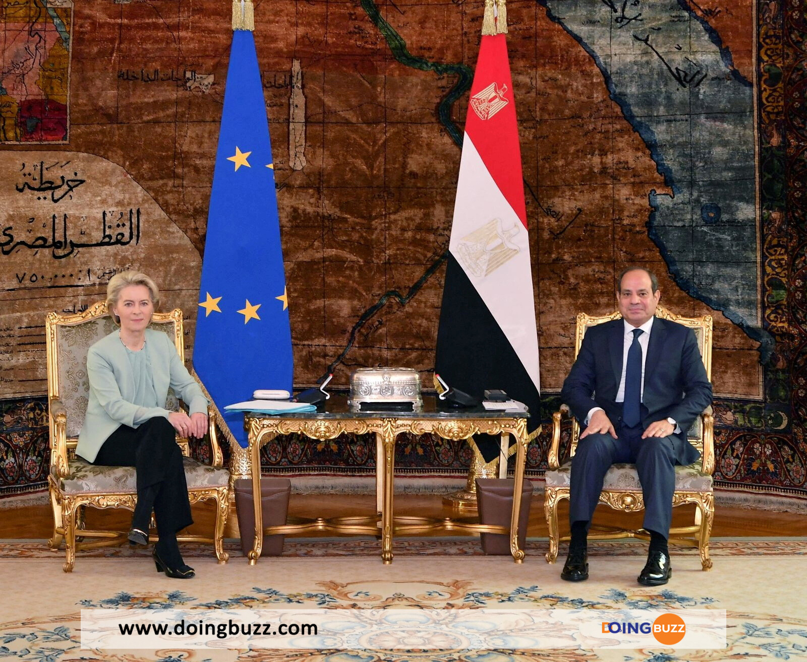 Le President Egyptien Abdel Fattah Al Sissi Rencontre La Presidente De La Commission Europeenne Ursula Von Der Leyen Au Palais Presidentiel Ittihadiya Au Caire