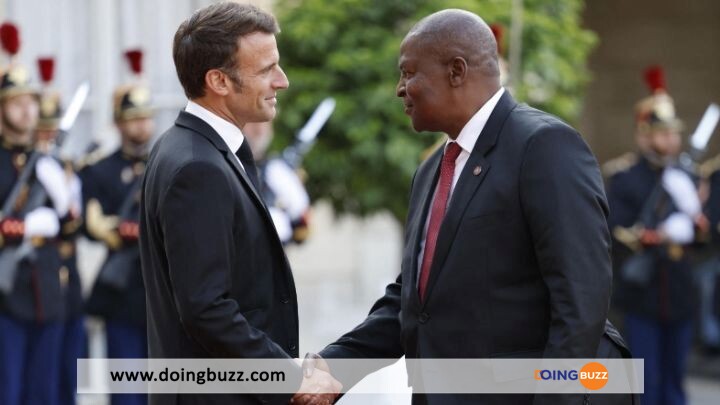 Le President Centrafricain Faustin Archange Touadera Et Son Homologue Emmanuel Macron