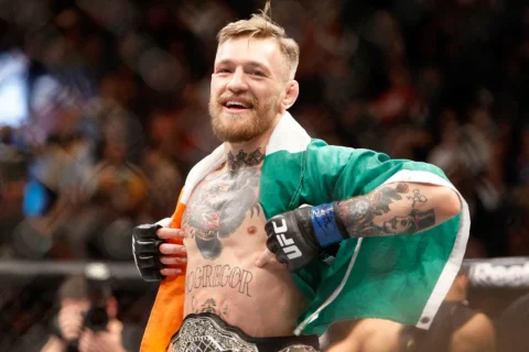 Conor Mcgregor Celebrates First Round Knock Out Victory Over Jose Aldo In Featherweight Title Ufc 194 2015